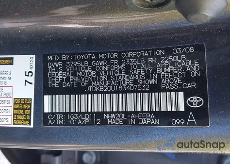 2008 Toyota Prius from USA, damaged, VIN JTDKB20U183407532